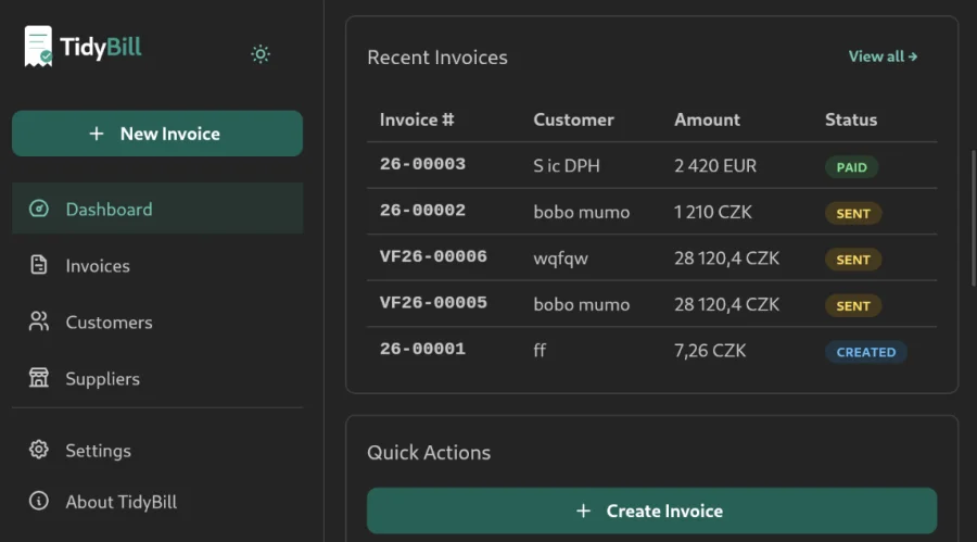 TidyBill dashboard